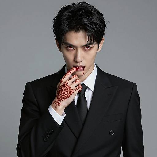 Man in Black Suit with Red Henna and Blood