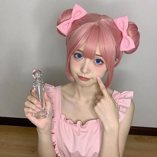 Young Person with Pink Hair and Glass Dildo