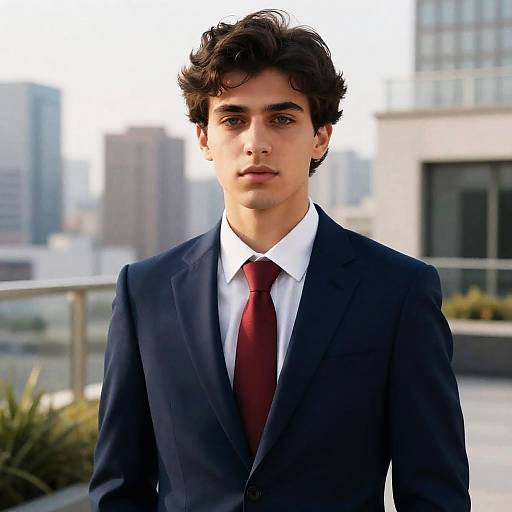 Stylish Young Man in Urban Rooftop Garden
