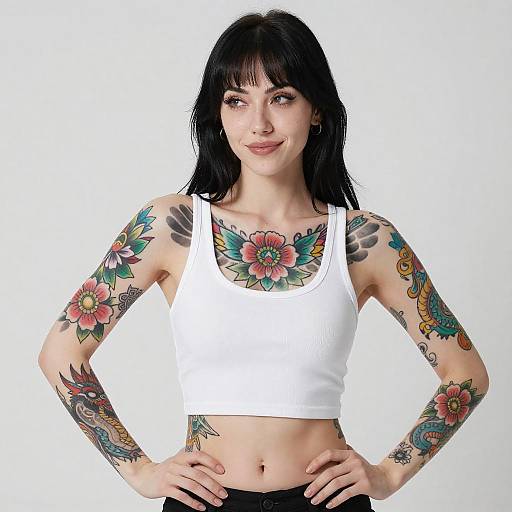 Tattooed Woman in White Crop Top