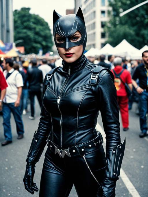 Woman in Catwoman Costume at Festival