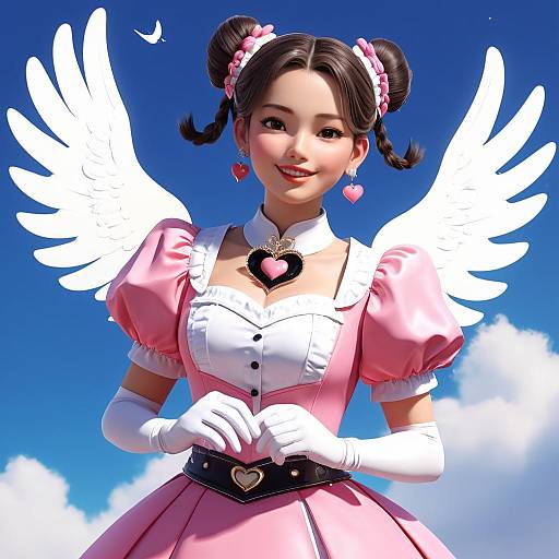 Elegant Winged Girl with Double Buns