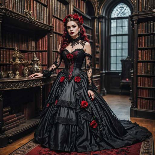 Victorian Gothic Woman in Library