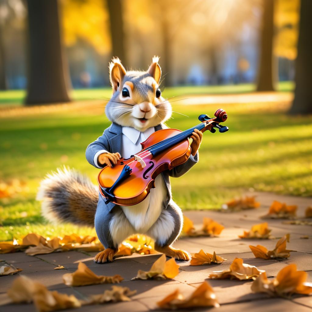 Surreal Squirrel Playing Violin in Park