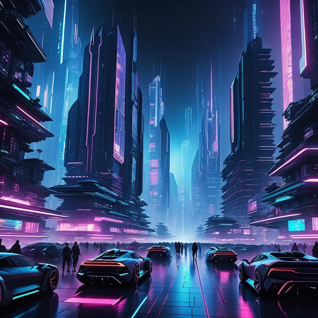 Neon-Lit Cyberpunk Suburban Skyline