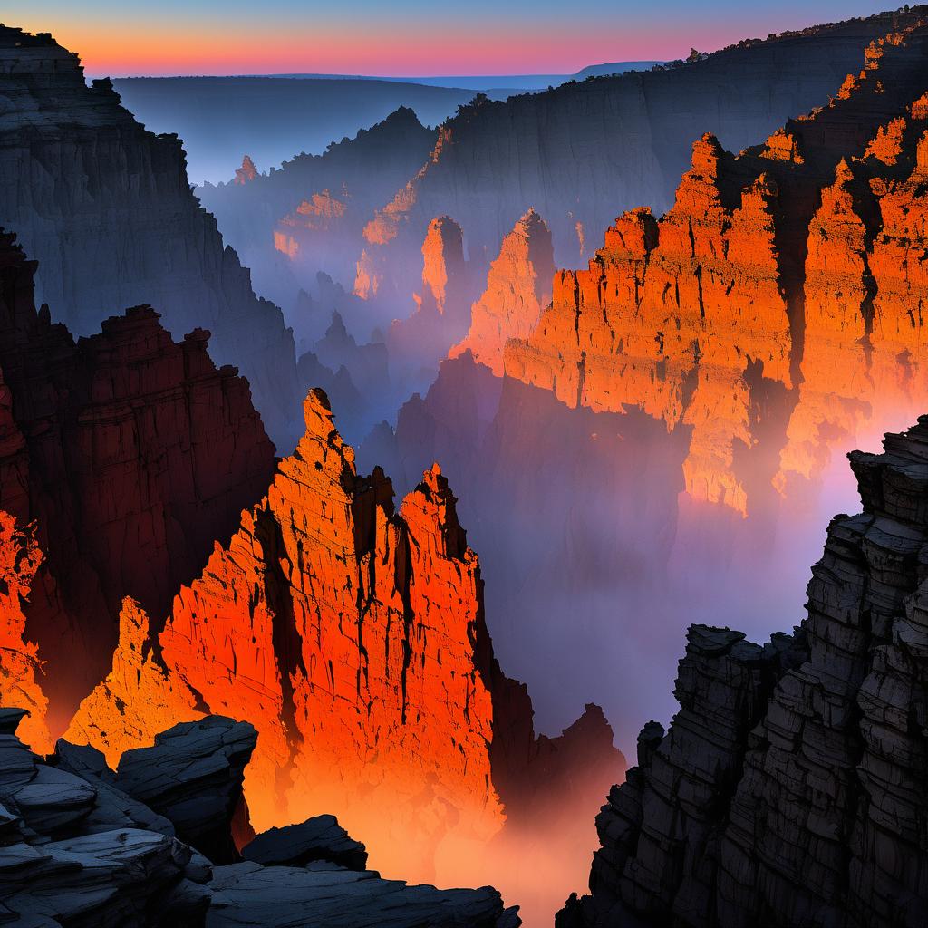 Twilight Cliffs with Luminous Rock Faces