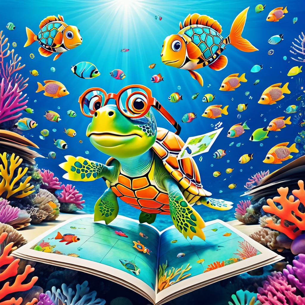 Cheerful Turtle Navigating Coral Adventures