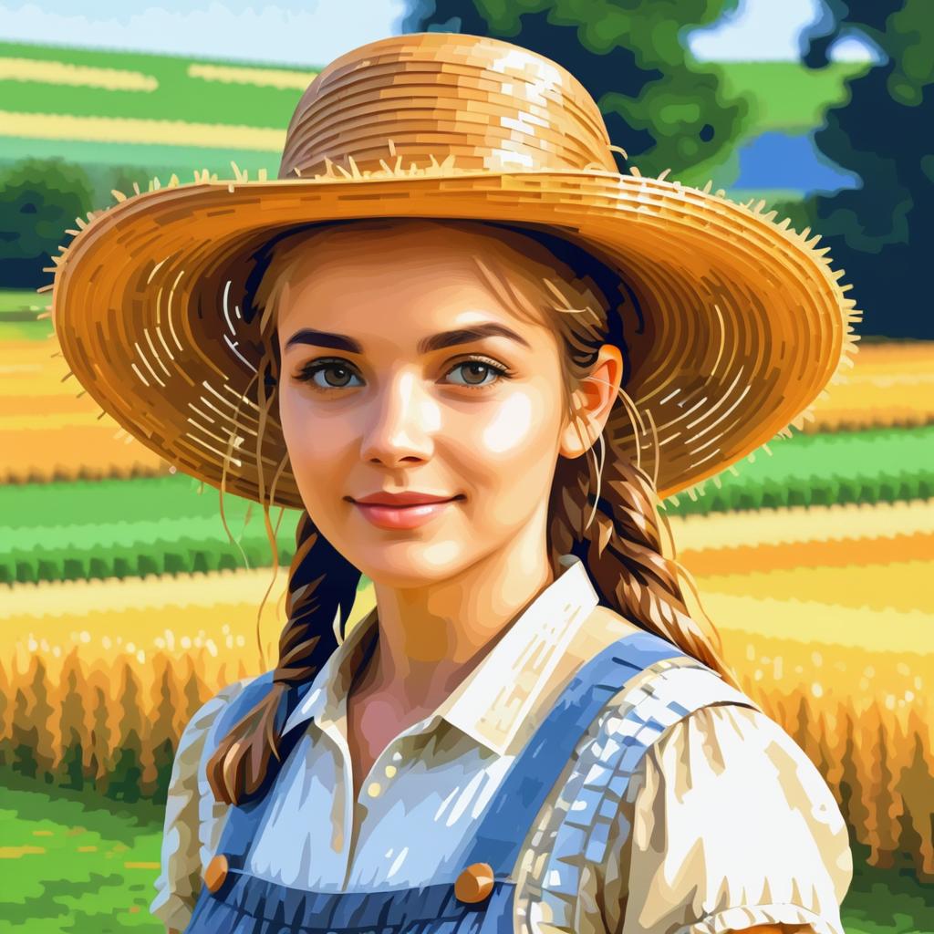 Pixelated Impressionist Portrait of a Farmer's Daughter