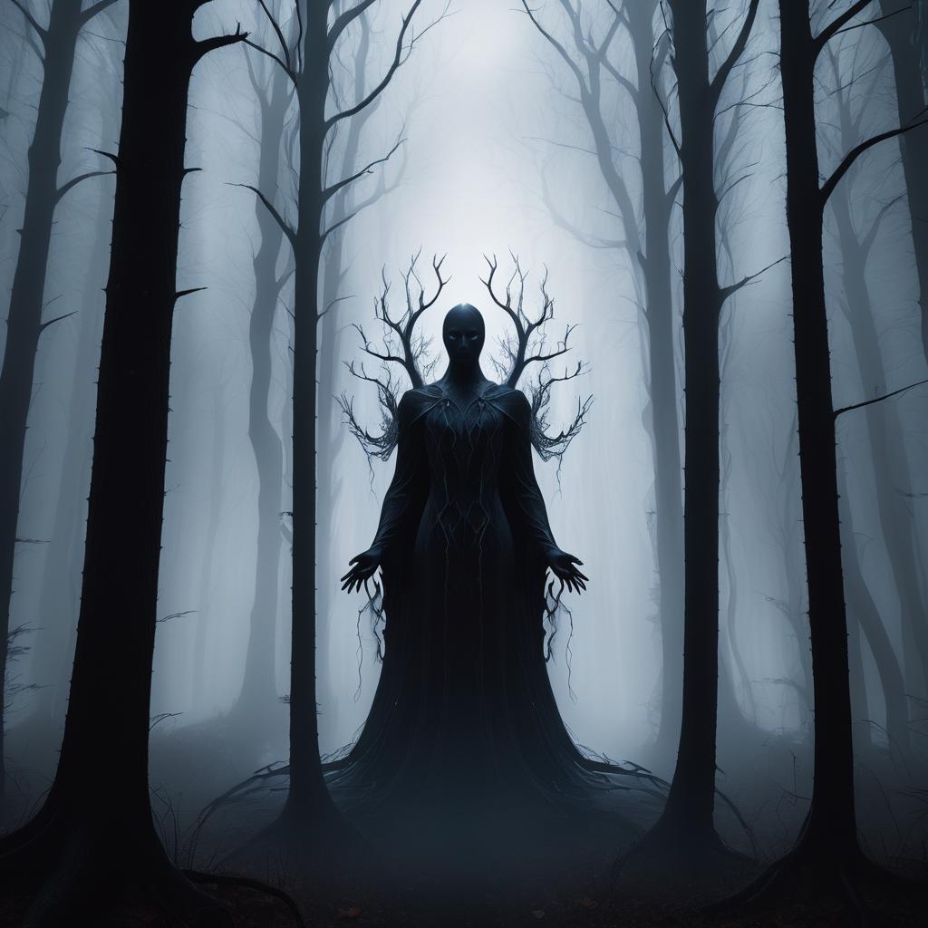 Eerie Shadow Entity in Foggy Forest