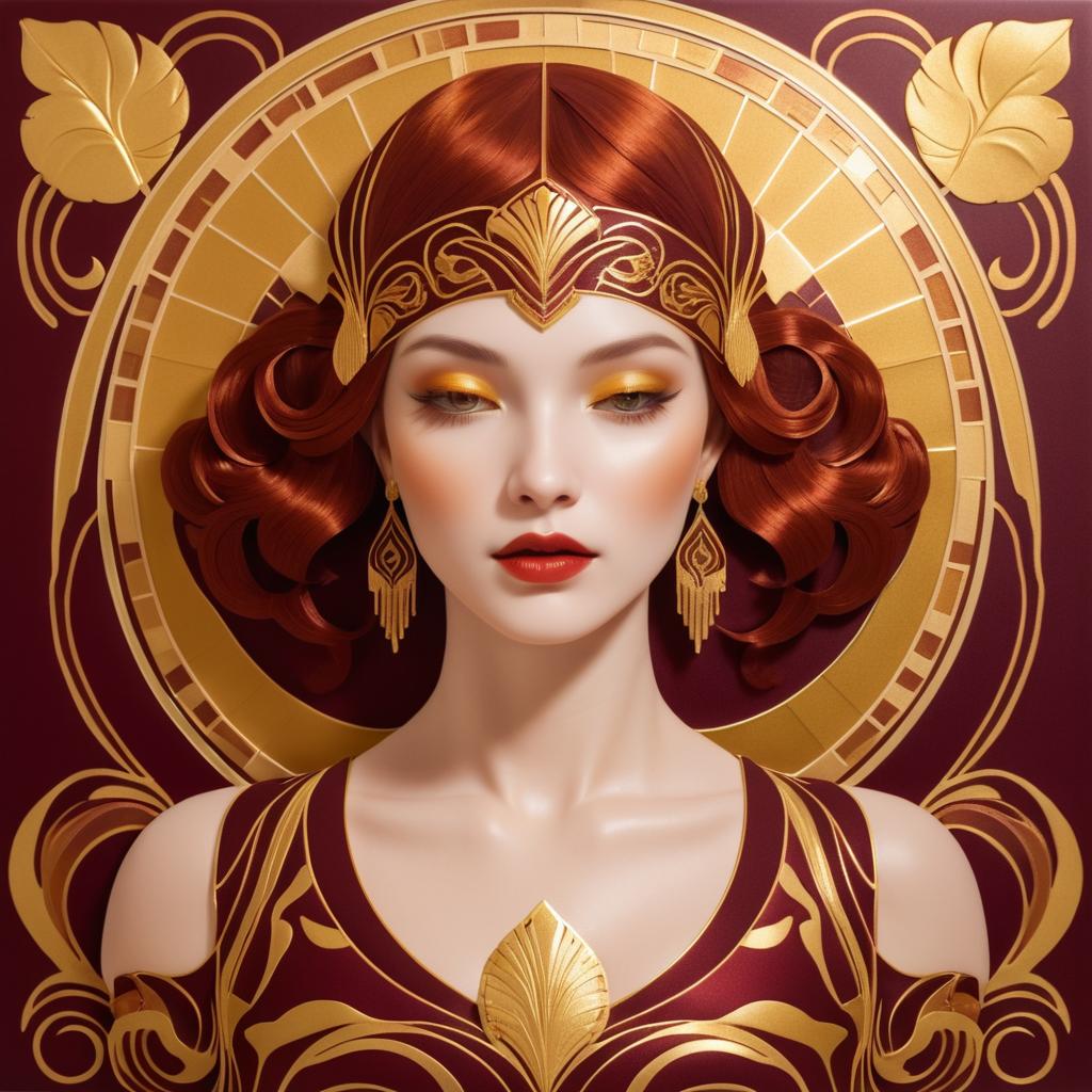 Art Deco Girl in Gold and Burgundy