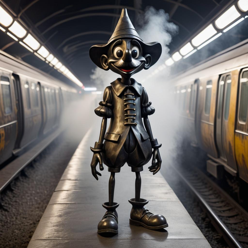 Twisted Pinocchio in Dark Subway Scene