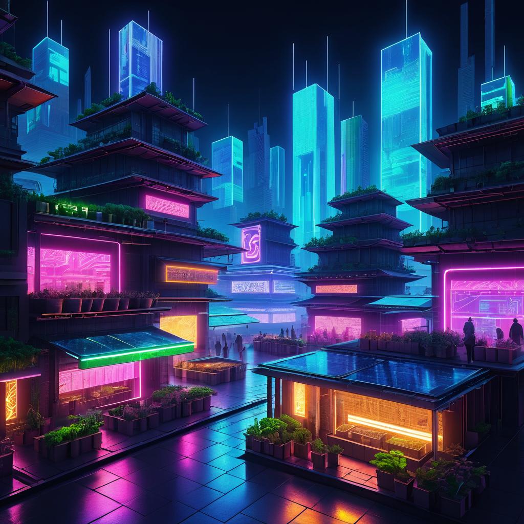 Vibrant Eco-Friendly Cyberpunk Marketplace