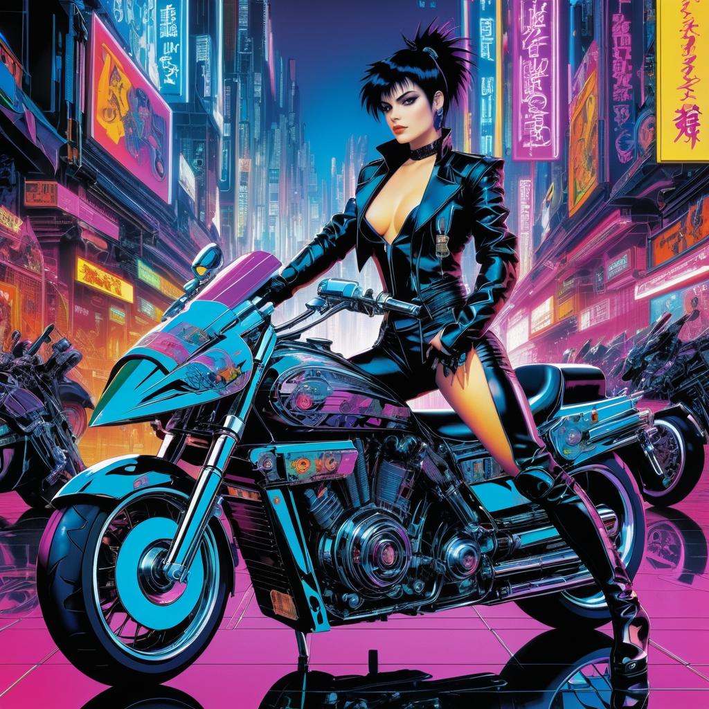 Vibrant Cyberpunk Motorcycle Artwork