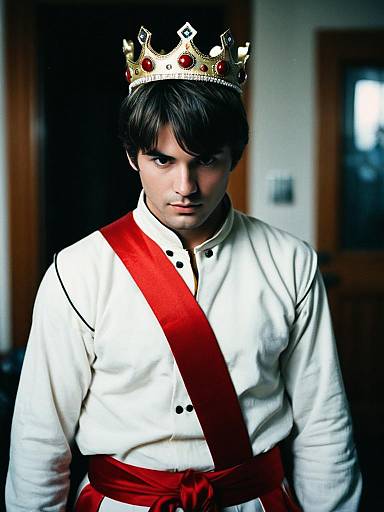 Young Man Wearing Crown and Red Sash Costume