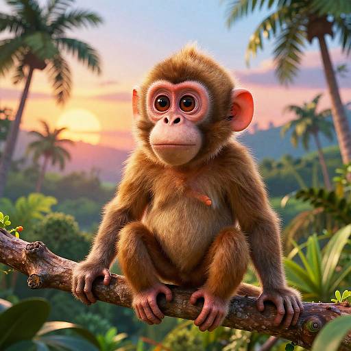 Pepe Monkey on Tropical Branch