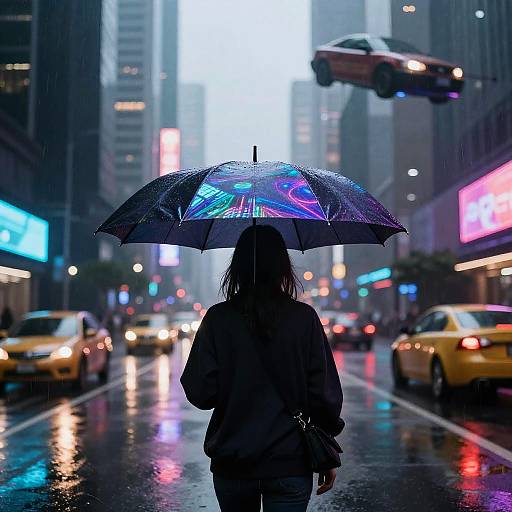 Cyberpunk Umbrella with Holographic Shadows