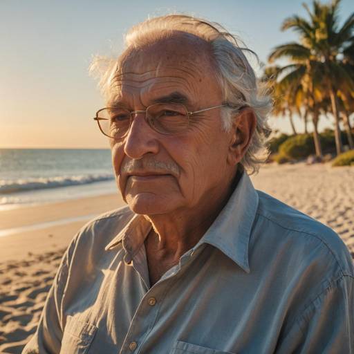 Serene Elderly Man on Beach Portrait Serene Elderly Man on Beach Portrait