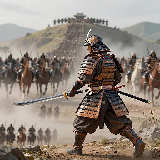 Wood Samurai Charging into Battle