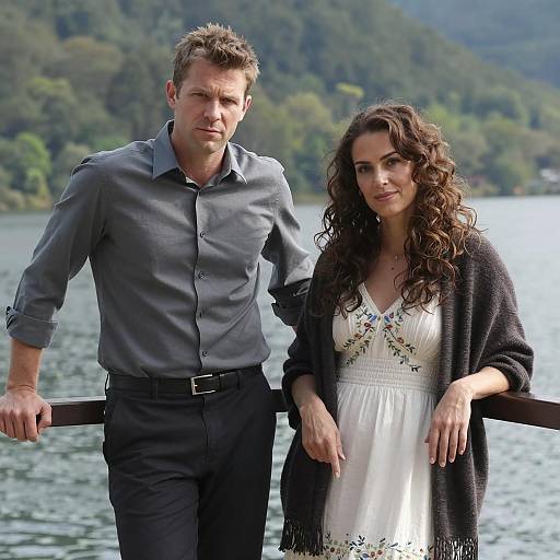 Serene Lakeview Portrait of Two People