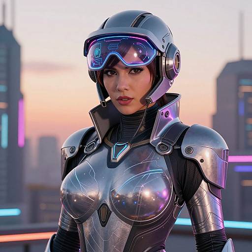 Futuristic Woman in Neon Sci-Fi Armor