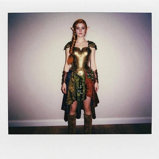 Elf Costume with Brass Breastplate and Silk Skirt
