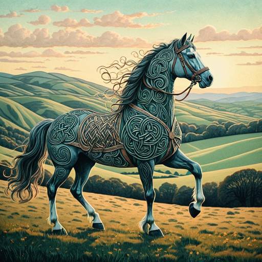 Whimsical Noble Steed in Pastel Landscape