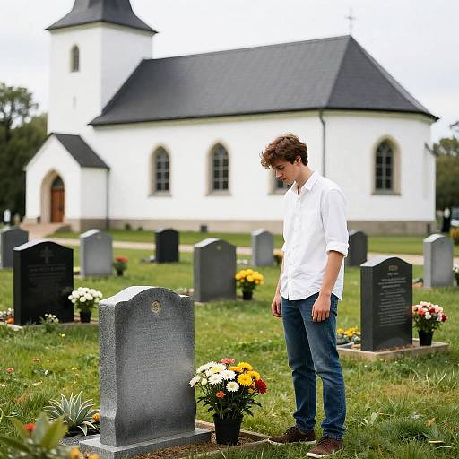Contemplative Young Man in Cemetery