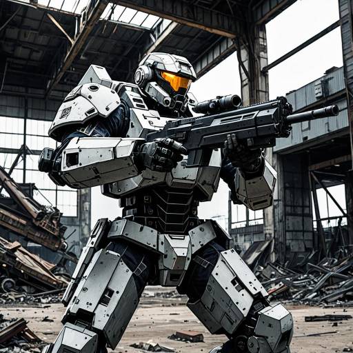 Armored Mech Pilot in Abandoned Factory