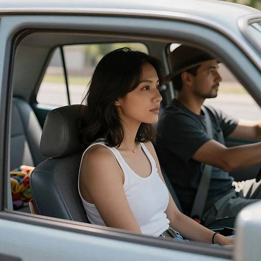 Serene Drive: Woman in Old Car