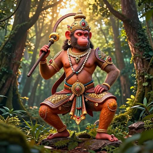 Majestic Hanuman Warrior Monkey in Indian Forest
