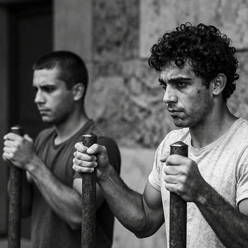 Dramatic Black-and-White Portrait of Two Men