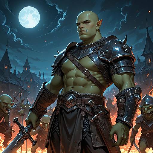 Orc Warrior with Sword under Full Moon