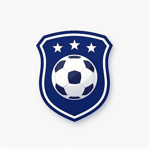 Digital logo: Blue shield with white stars above a black-and-white soccer ball, centered on a white background. Simple, bold design.