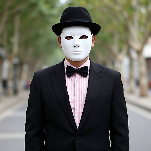 Man in Black Suit with Mask