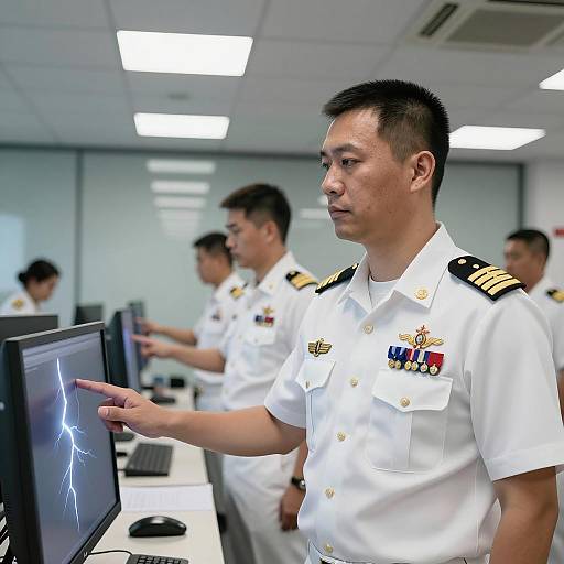 Stern Naval Officer in Modern Office