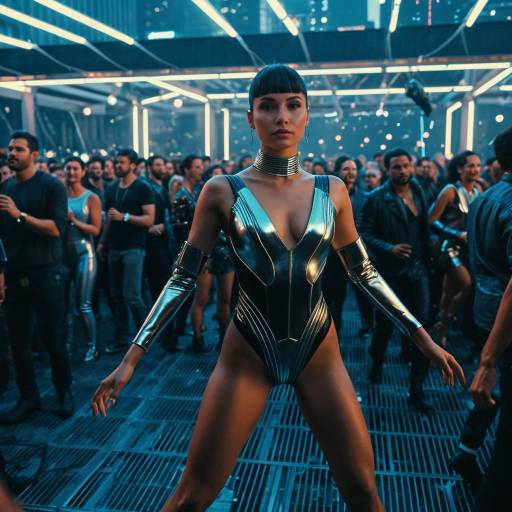 Futuristic Goddess Dancing at Cyber Party