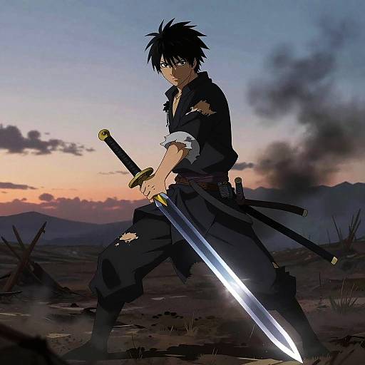 Epic Anime Warrior on Dusk Battlefield