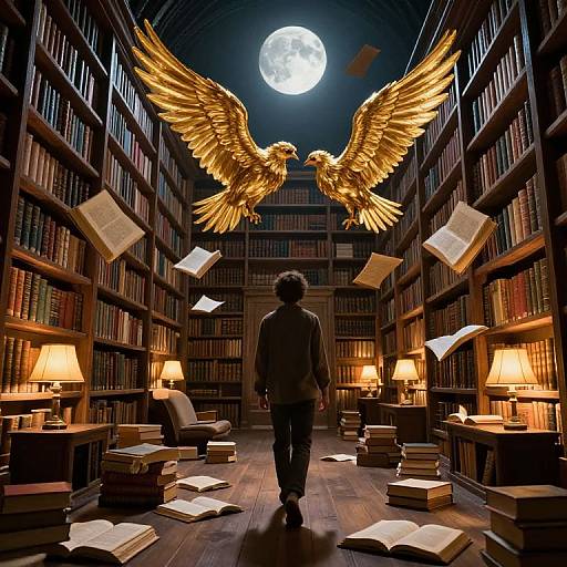 Enchanted Library Under Moonlight