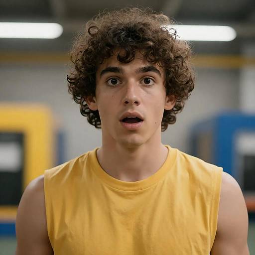 Surprised Young Man in Industrial Setting