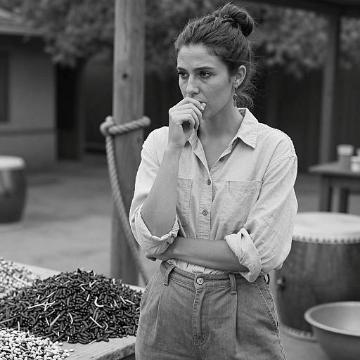 Monochrome Portrait of a Thoughtful Woman
