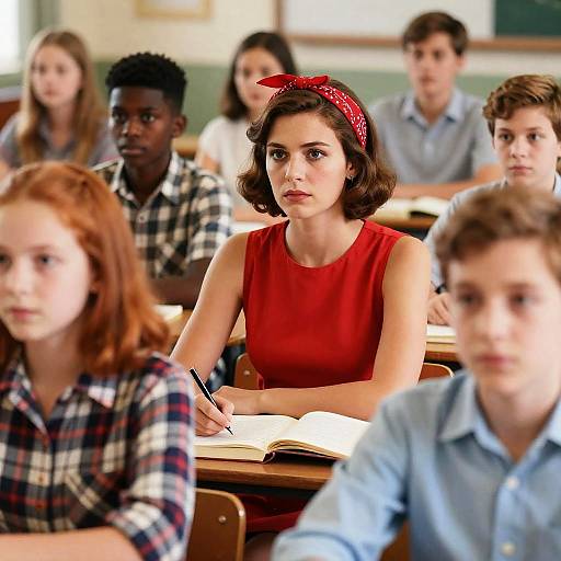 Vintage Classroom Scene with Focused Students