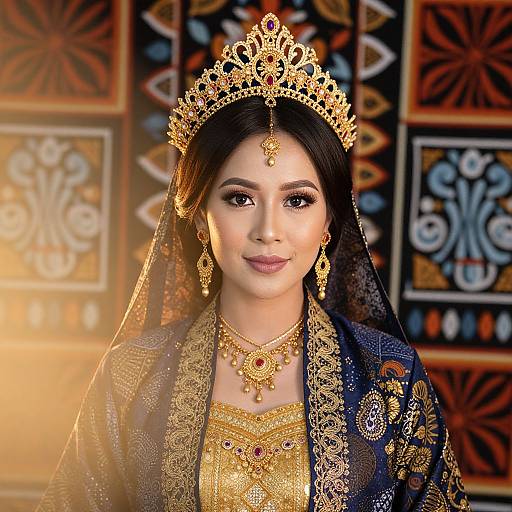 Woman in Traditional Resmi Attire with Jewelry