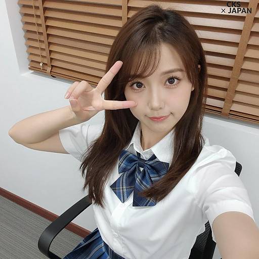 Young Asian Woman in School Uniform Taking Selfie