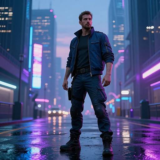 Bruel in Neon Cyberpunk Cityscape