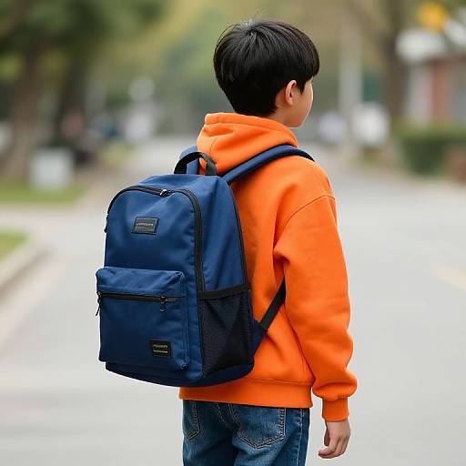 Boy in Orange Hoodie with Backpack