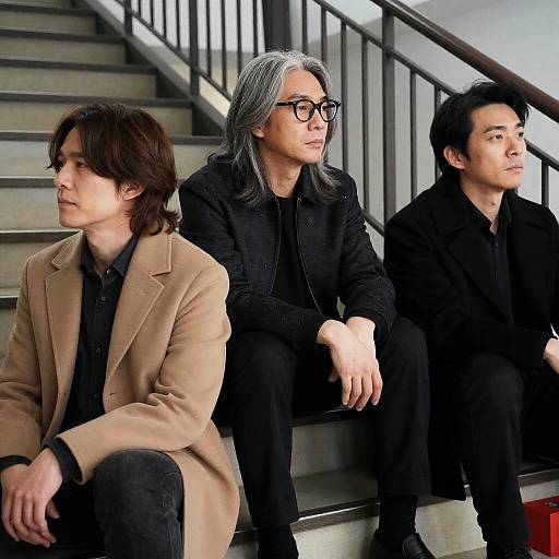 Three Men on a Staircase Pose