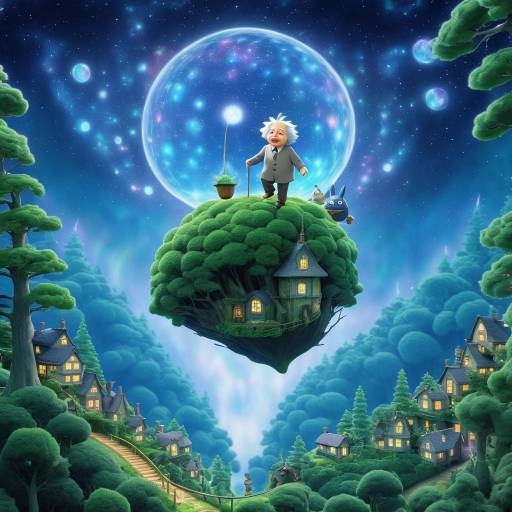Albert Einstein in Enchanted Forest Inspired by Studio Ghibli