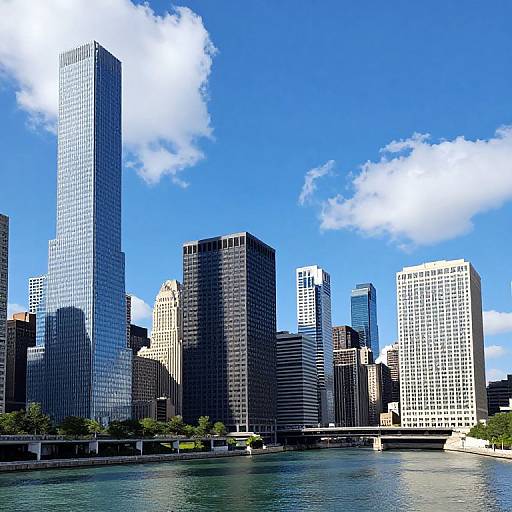 Vibrant City Skyline with River