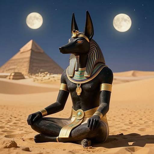 Anubis Meditating in Mystical Desert