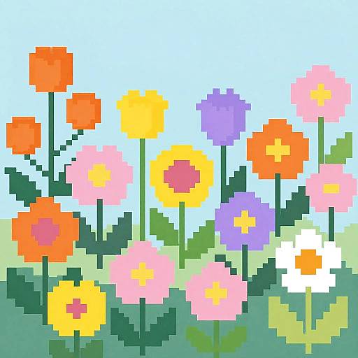 Pixelated Vibrant Flower Garden